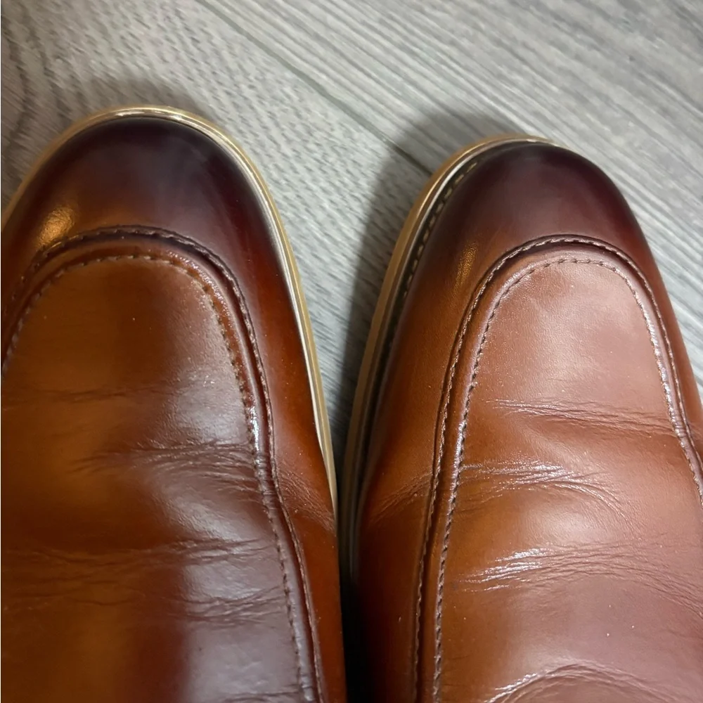 Stacy Adams Duval Moc-Toe Bit Slip-On Dress Loafers Cognac Leather Preppy Office